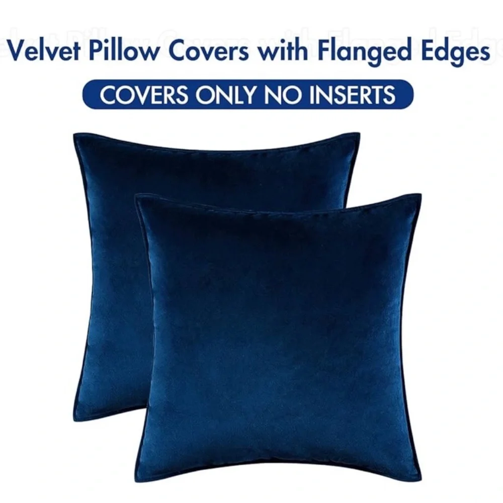 🆕 2 Saphire Navy Blue VELVET Euro Accent Pillow Covers Luxury High End Hotel NWT
